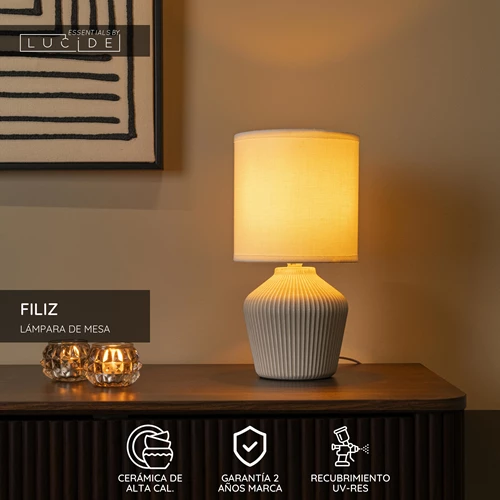 Lucide FILIZ - Lámpara de mesa - Ø 16 cm - 1xE14 - Beige - Essential - USP